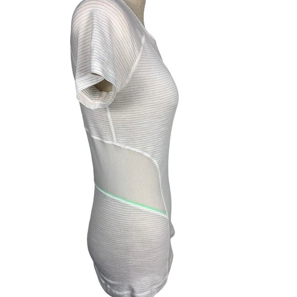 Lululemon Athletica Workout Mesh Shirt Short Sleeve Womens 4 White Green Striped - Picture 3 of 9